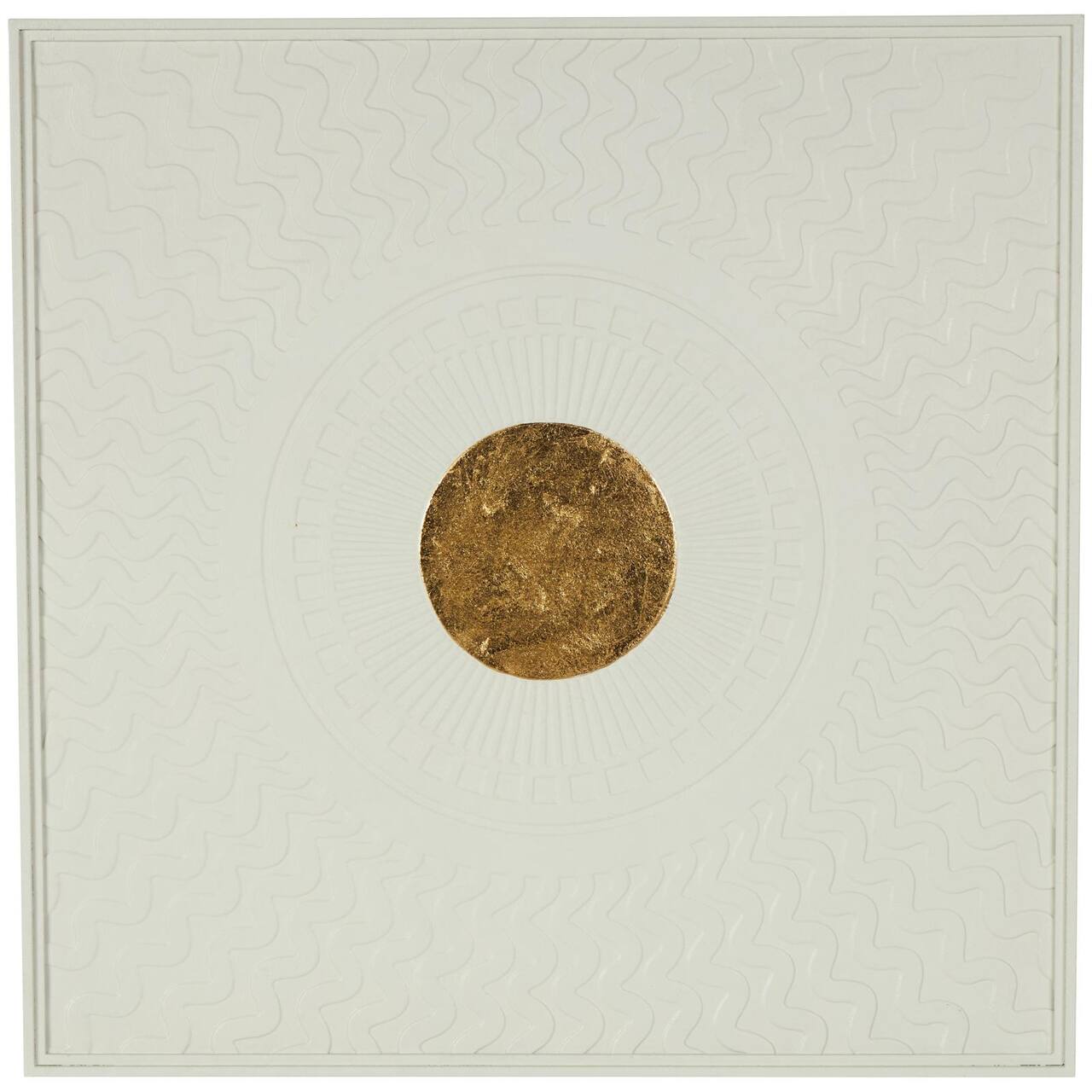 40" White & Gold Metal Geometric Wall Decor with Wavy Pattern